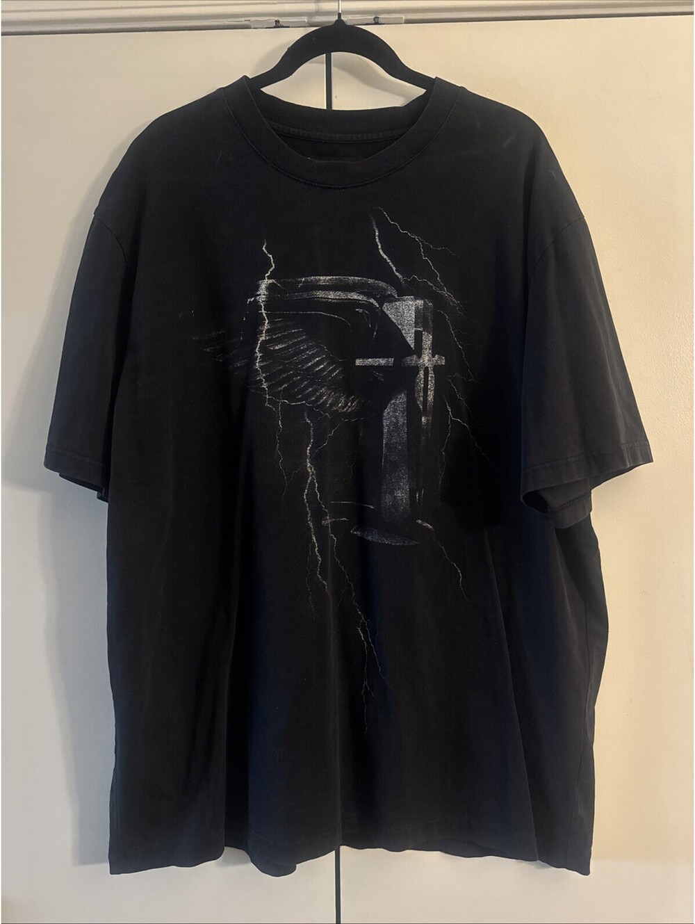 Iron Willed Gym Shirt XL Oversized Black Distressed Fallen Angel Streetwear